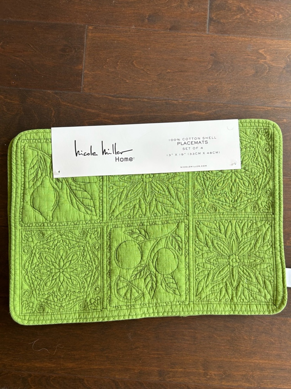 Nicole Miller Home Set Of 4 Quilted Placemats Green Floral Fruits New